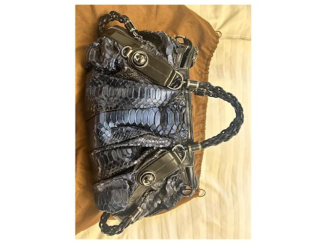 Borsa Galaxy Grande in Python Blu e Pelle Nera Gucci Nero Blu scuro - vista 9
