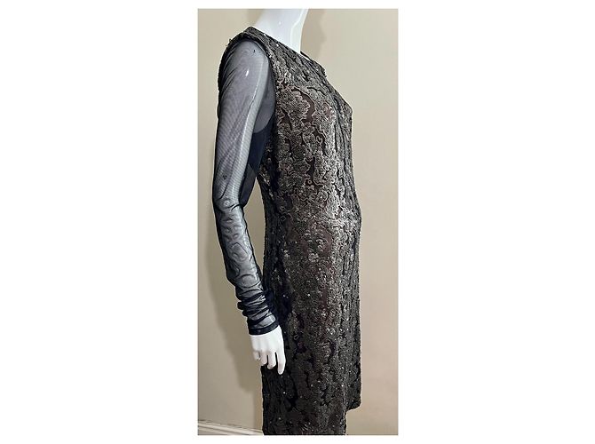 Vera Wang Tüllkleid mit Pailletten bedeckt Schwarz Metallisch - Ansicht 2
