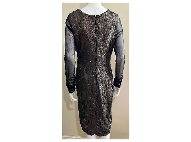 Vera Wang Tüllkleid mit Pailletten bedeckt Schwarz Metallisch - Ansicht 3
