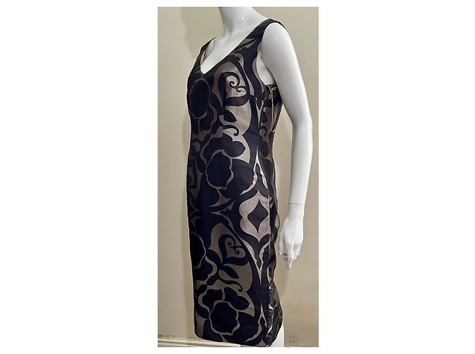 Escada Seidenbleistiftkleid schwarz und metallisch floral - Ansicht 3