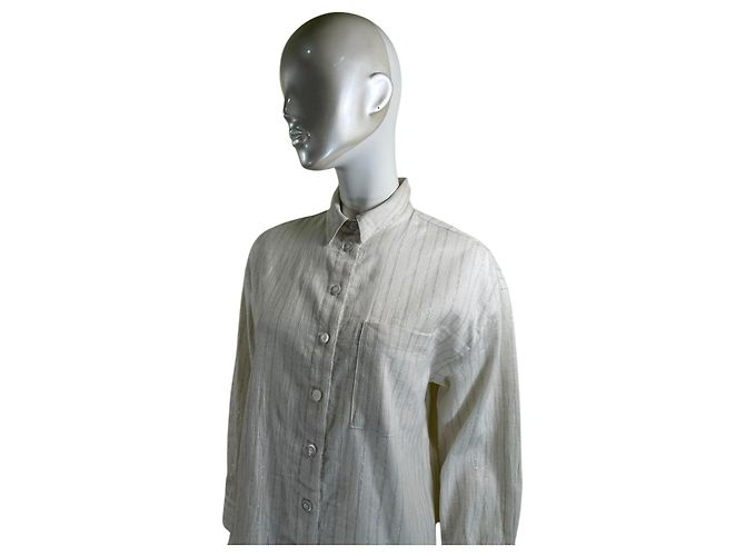 Camicia a righe Twin Set in misto lino bianca Bianco - vista 2