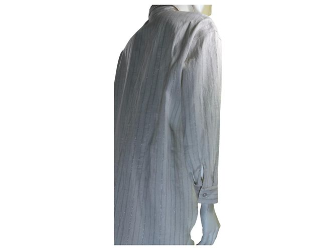 Camicia a righe Twin Set in misto lino bianca Bianco - vista 5