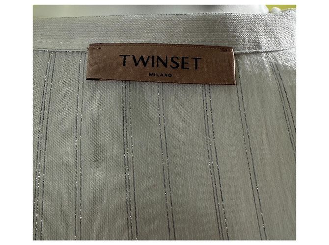 Camicia a righe Twin Set in misto lino bianca Bianco - vista 6