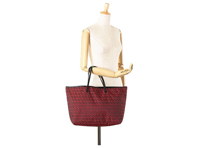 Fendi Rote Medium Zucchino Canvas Roll Tote Bordeaux - Ansicht 11