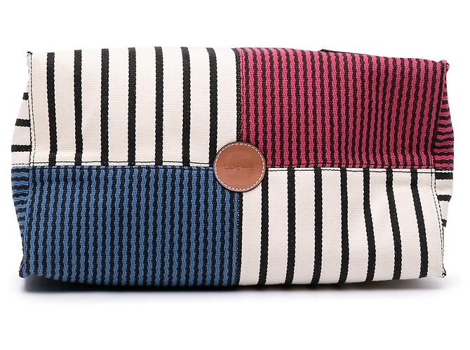 LOEWE Rot Paulas Ibiza Große Canvas Streifen Tasche - Ansicht 3
