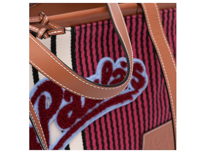 LOEWE Rot Paulas Ibiza Große Canvas Streifen Tasche - Ansicht 7