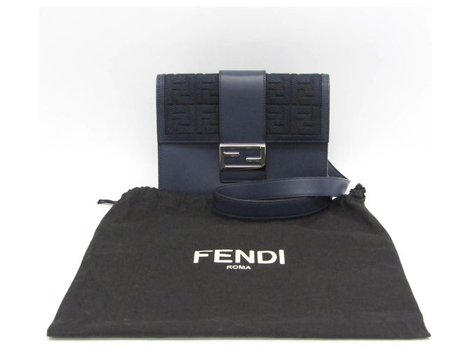 Fendi Flach Baguette Medium Schultertasche Marineblau - Ansicht 2