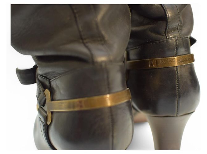 Hugo Boss Orange Schwarze Leder Plattformstiefel Größe 41 - Ansicht 17