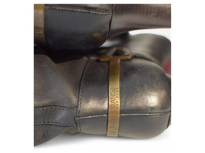 Hugo Boss Orange Schwarze Leder Plattformstiefel Größe 41 - Ansicht 18
