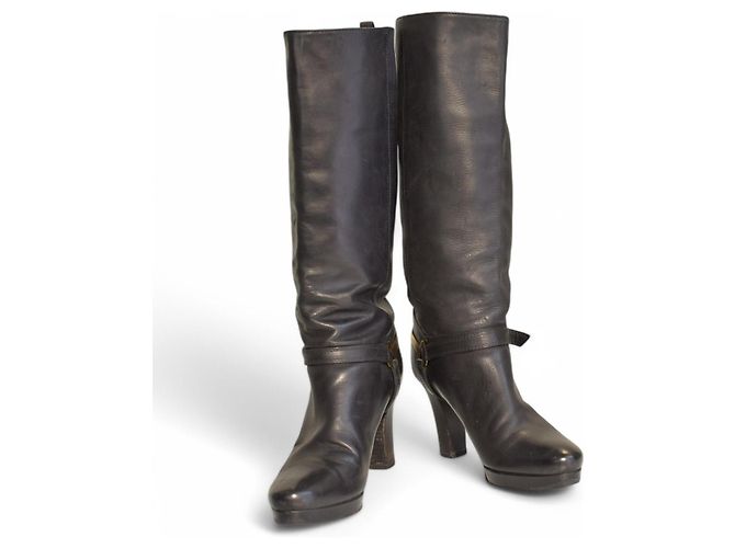 Hugo Boss Orange Schwarze Leder Plattformstiefel Größe 41 - Ansicht 2