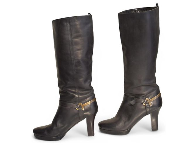 Hugo Boss Orange Schwarze Leder Plattformstiefel Größe 41 - Ansicht 4