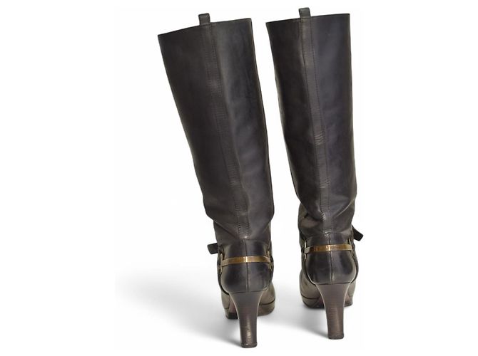 Hugo Boss Orange Schwarze Leder Plattformstiefel Größe 41 - Ansicht 5