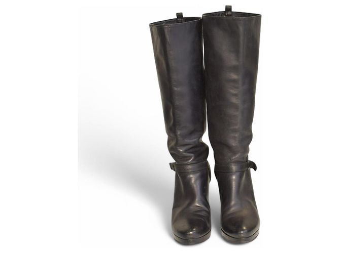 Hugo Boss Orange Schwarze Leder Plattformstiefel Größe 41 - Ansicht 6