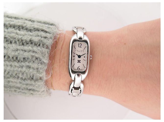 Céline NUOVO OROLOGIO CELINE MACADAM TRIOMPHE 35 MM QUARZO CLASSICO ACCIAIO PALLADIO - vista 14