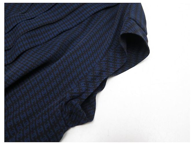 NUOVO ABITO CHANEL LOGO CC P53431 M 40 IN SETA NERA E BLU Nero - vista 11