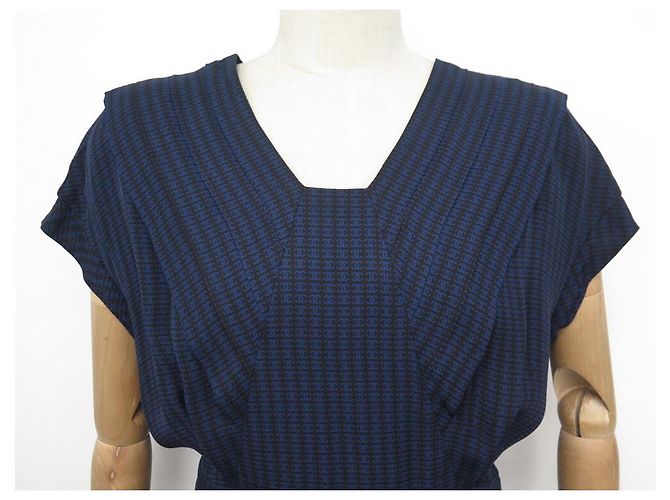 NUOVO ABITO CHANEL LOGO CC P53431 M 40 IN SETA NERA E BLU Nero - vista 2