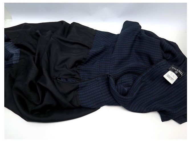 NUOVO ABITO CHANEL LOGO CC P53431 M 40 IN SETA NERA E BLU Nero - vista 4