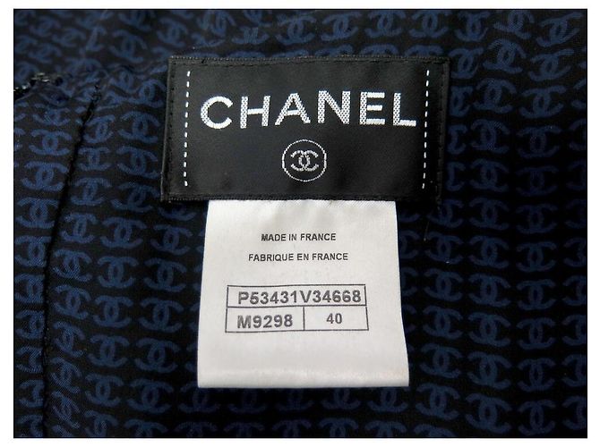 NUOVO ABITO CHANEL LOGO CC P53431 M 40 IN SETA NERA E BLU Nero - vista 5