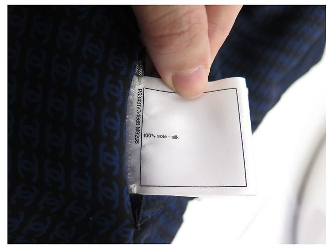 NUOVO ABITO CHANEL LOGO CC P53431 M 40 IN SETA NERA E BLU Nero - vista 7