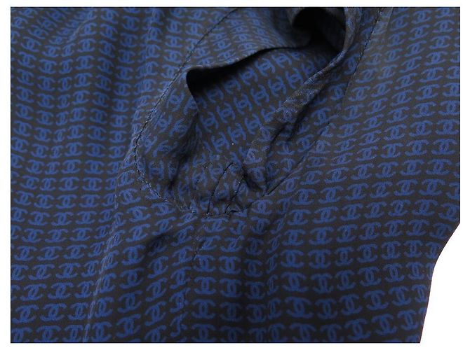 NUOVO ABITO CHANEL LOGO CC P53431 M 40 IN SETA NERA E BLU Nero - vista 8