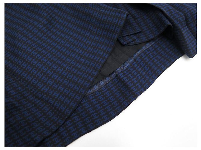 NUOVO ABITO CHANEL LOGO CC P53431 M 40 IN SETA NERA E BLU Nero - vista 9