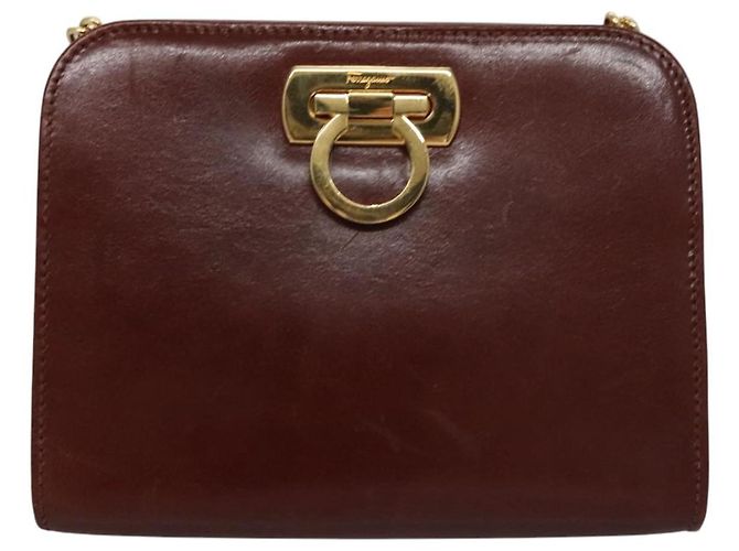 Borsa a spalla in pelle marrone e oro Gancini Chain di Salvatore Ferragamo Auth bs23090 D'oro - vista 13