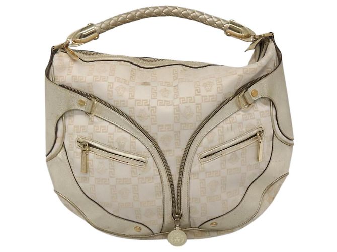 Borsa a spalla Gianni Versace in tela e pelle bianca dorata Auth bs23095 Bianco D'oro - vista 13