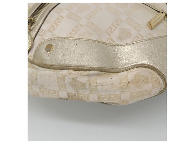 Borsa a spalla Gianni Versace in tela e pelle bianca dorata Auth bs23095 Bianco D'oro - vista 14