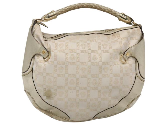 Borsa a spalla Gianni Versace in tela e pelle bianca dorata Auth bs23095 Bianco D'oro - vista 2