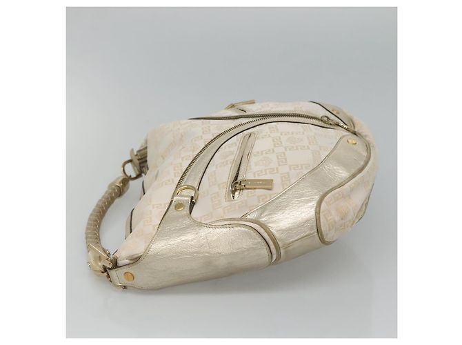 Borsa a spalla Gianni Versace in tela e pelle bianca dorata Auth bs23095 Bianco D'oro - vista 3