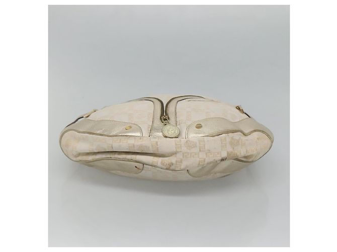 Borsa a spalla Gianni Versace in tela e pelle bianca dorata Auth bs23095 Bianco D'oro - vista 5