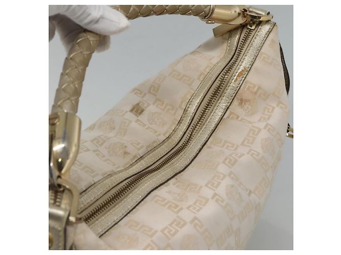 Borsa a spalla Gianni Versace in tela e pelle bianca dorata Auth bs23095 Bianco D'oro - vista 6