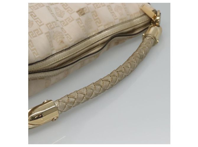 Borsa a spalla Gianni Versace in tela e pelle bianca dorata Auth bs23095 Bianco D'oro - vista 7