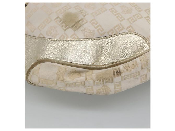 Borsa a spalla Gianni Versace in tela e pelle bianca dorata Auth bs23095 Bianco D'oro - vista 9
