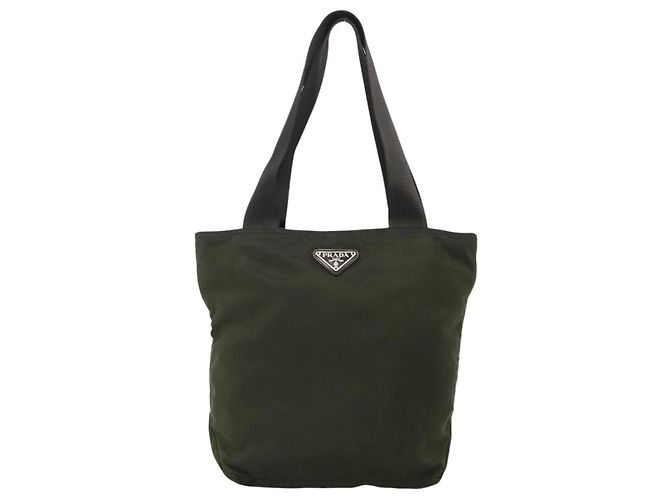 PRADA Borsa Tote Nylon Kaki Argento Auth bs23051 Cachi - vista 13