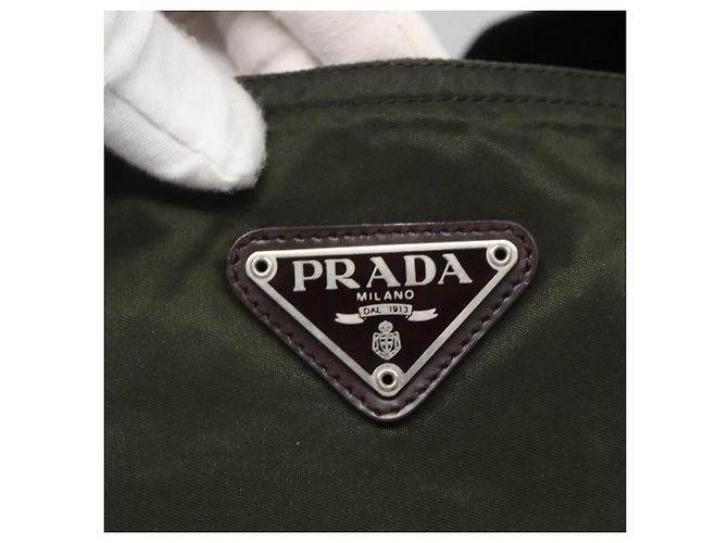 PRADA Borsa Tote Nylon Kaki Argento Auth bs23051 Cachi - vista 18