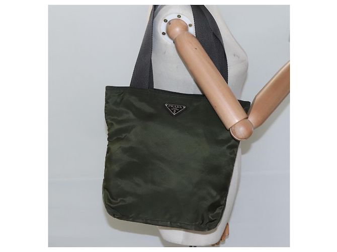 PRADA Borsa Tote Nylon Kaki Argento Auth bs23051 Cachi - vista 23