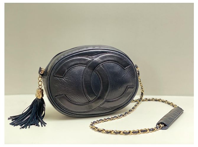 Chanel Tamburello borsa a tracolla in pelle nera Nero - vista 2