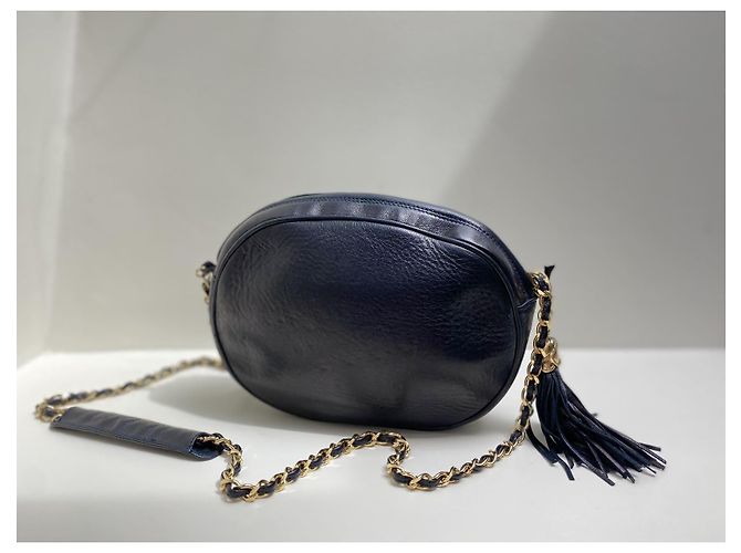 Chanel Tamburello borsa a tracolla in pelle nera Nero - vista 3