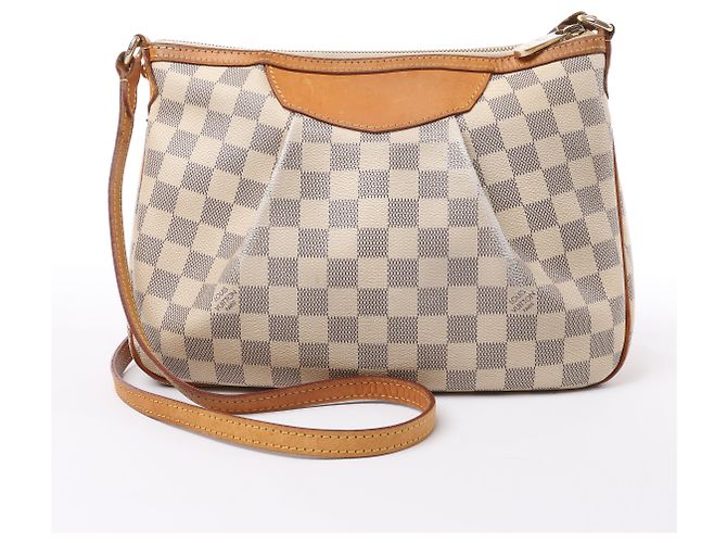 Borsa a Spalla Louis Vuitton Damier Azur Siracusa PM N41113 Beige - vista 4