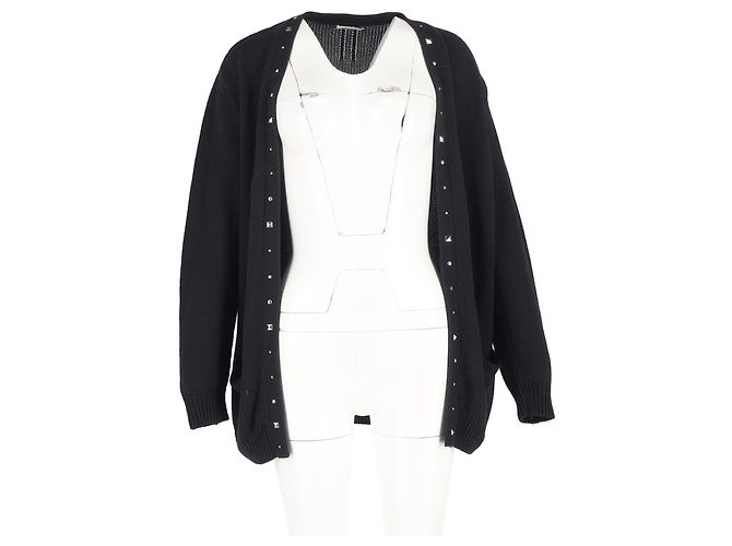Verzierte offene Strickjacke aus schwarzer Wolle von Saint Laurent Grau - Ansicht 4