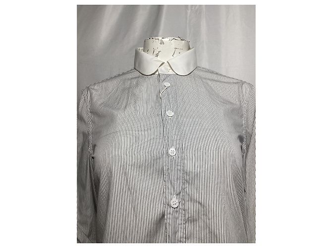 Camicia a righe a maniche lunghe Saint Laurent in cotone nero e bianco - vista 12