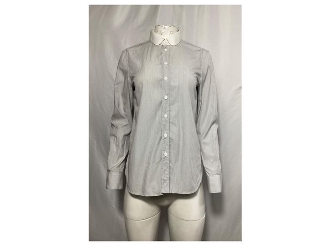 Camicia a righe a maniche lunghe Saint Laurent in cotone nero e bianco - vista 7