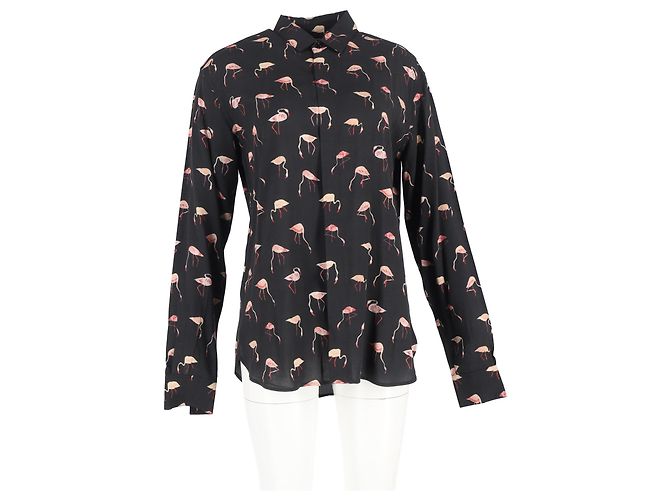 Saint Laurent Flamingo Print Shirt in Black Viscose Multiple colors - view 4