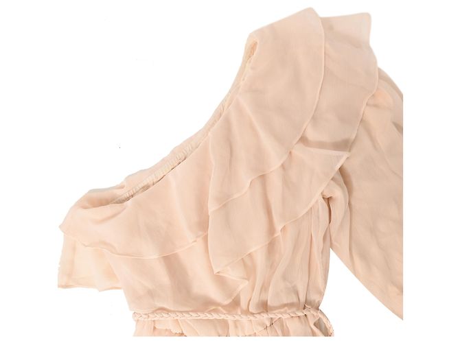 Maje Racha Midi-Kleid mit einem Schultervolant aus beiger Viskose - Ansicht 4