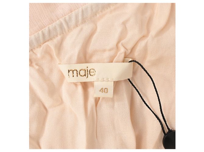 Maje Racha Midi-Kleid mit einem Schultervolant aus beiger Viskose - Ansicht 5
