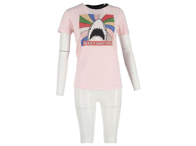 Saint Laurent Camiseta de algodón rosa con estampado de tiburón Saint Lauren Castaño - vista 4