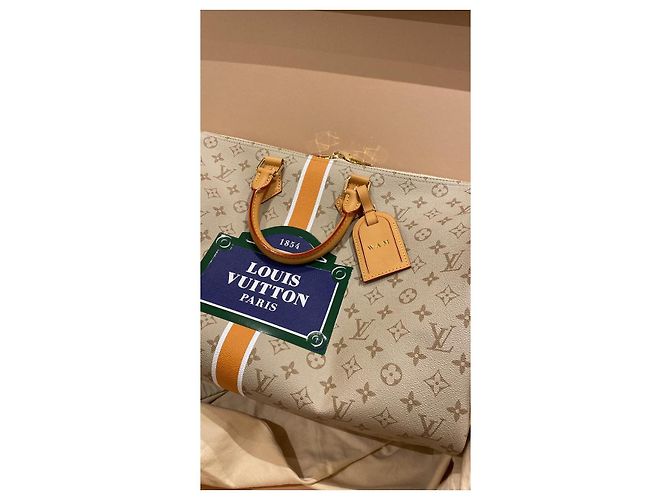 Louis Vuitton Keepall Bandouliere Monopaname 45 Beige Tela - vista 4