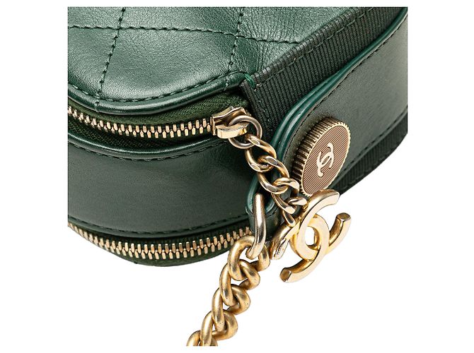 Camera Borsa a tracolla a doppia zip in pelle di vitello cucita verde e gros-grain con bottoni Chanel Verde scuro - vista 10