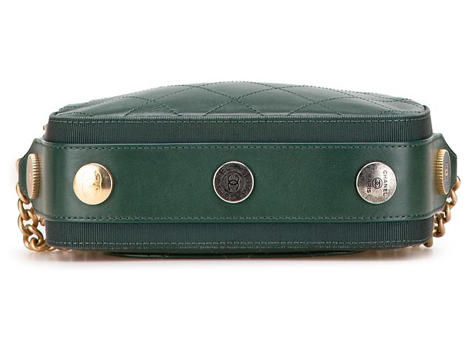 Camera Borsa a tracolla a doppia zip in pelle di vitello cucita verde e gros-grain con bottoni Chanel Verde scuro - vista 3